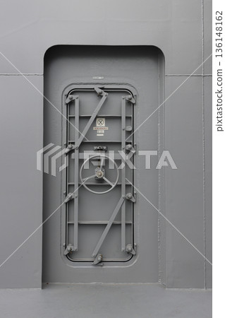 The door to the stairwell and storeroom on the center deck of the Self-Defense Forces transport ship "Nihonbare" 136148162