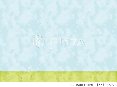 Simple spring background illustration of grassland and blue sky | Watercolor style, landscape, copy space available Simple spring background illustration of grassland and blue sky | Watercolor style, landscape, copy space available 136148289