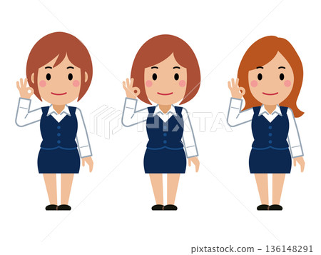 A young woman in navy office wear giving an OK sign A young woman in navy office wear giving an OK sign 136148291