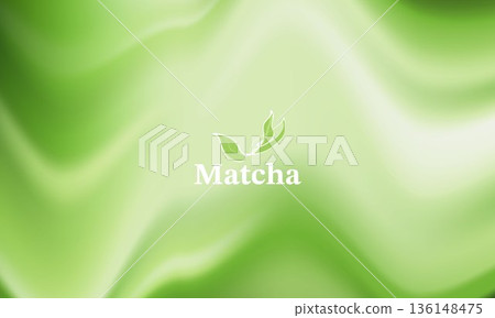 Abstract matcha green tea background with soft liquid waves and leaf logo. Green organic texture for healthy drink, zen wellness, tea ceremony, cosmetic packaging and nature product banner design. Abstract matcha green tea background with soft liquid waves and leaf logo. Green organic texture for healthy drink, zen wellness, tea ceremony, cosmetic packaging and nature product banner design. 136148475
