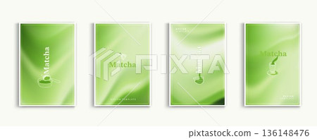 Matcha green tea background templates with soft liquid waves and organic leaf line art. Vector illustration for healthy drink banner, tea ceremony poster, zen wellness and cosmetic packaging design. Matcha green tea background templates with soft liquid waves and organic leaf line art. Vector illustration for healthy drink banner, tea ceremony poster, zen wellness and cosmetic packaging design. 136148476