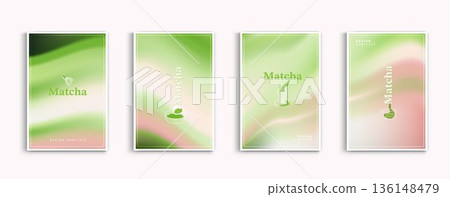 Matcha green tea background templates with soft liquid waves and organic leaf line art. Vector illustration for healthy drink banner, tea ceremony poster, zen wellness and cosmetic packaging design. Matcha green tea background templates with soft liquid waves and organic leaf line art. Vector illustration for healthy drink banner, tea ceremony poster, zen wellness and cosmetic packaging design. 136148479
