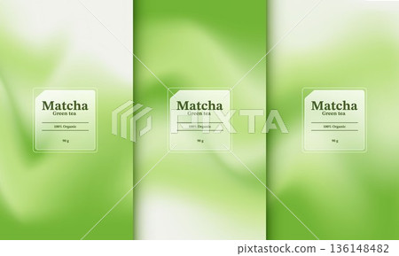 Matcha green tea background templates with soft liquid waves and organic leaf line art. Vector illustration for healthy drink banner, tea ceremony poster, zen wellness and cosmetic packaging design. Matcha green tea background templates with soft liquid waves and organic leaf line art. Vector illustration for healthy drink banner, tea ceremony poster, zen wellness and cosmetic packaging design. 136148482