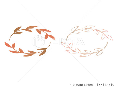 Organic image plant emblem, sophisticated botanical wreath, natural leaf curve frame, line drawing Organic image plant emblem, sophisticated botanical wreath, natural leaf curve frame, line drawing 136148719