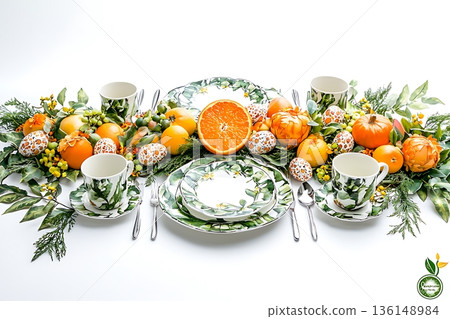 Elegant Table Setting with Fresh Fruits and Decorative Elements for Special Occasions 136148984