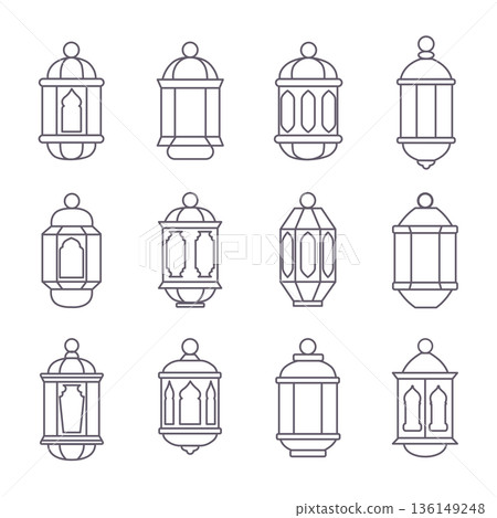 Ramadan Lantern Outline Vector Icons 136149248