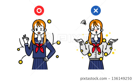 圖：女學生正在講解如何選擇能預防花粉症的衣物 136149250