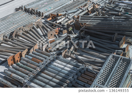 Scaffolding delivered to the construction site Scaffolding delivered to the construction site 136149355