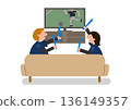 Illustration of men and women watching soccer on TV 136149357