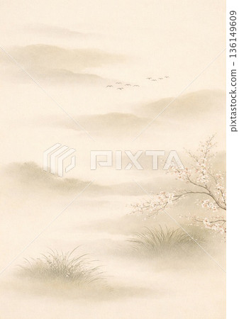 Cherry blossoms in the mountains in the mist 136149609
