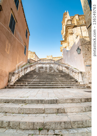 Baroque staircase in Old Town Dubrovnik, the way to Church of St. Ignatius. Famous place for tourist, known as walk of shame. Baroque staircase in Old Town Dubrovnik, the way to Church of St. Ignatius. Famous place for tourist, known as walk of shame. 136149763