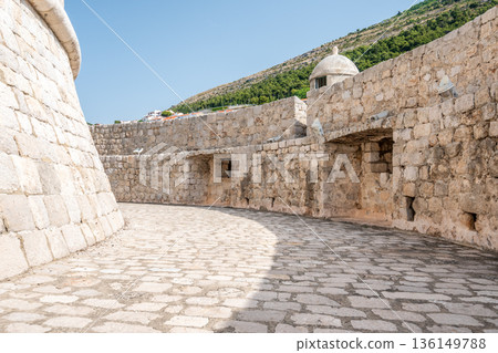 Minceta tower, Dubrovnik Croatia - view of inner part of famous tower. Dubrovnik city walls. Known from TV series as House of Undying. UNESCO heritage 136149788