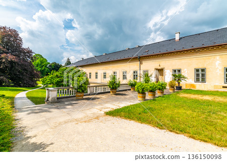 Park and Castle Cechy pod Kosirem, Moravia, Czech Republic. Chateau built in empire style. Outdoors view from public park. Park and Castle Cechy pod Kosirem, Moravia, Czech Republic. Chateau built in empire style. Outdoors view from public park. 136150098