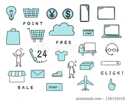 一套淺藍色圖標，靈感來自網上購物 136150358