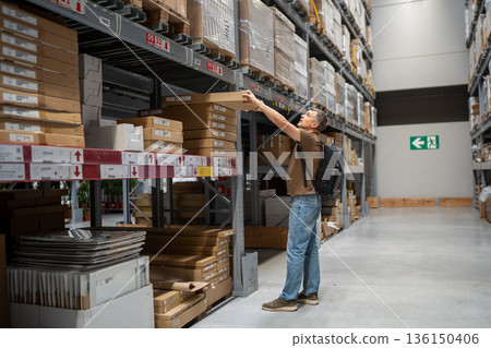 Man shopping in large warehouse store 136150406