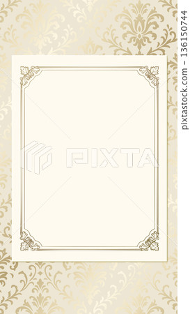 Champagne gold damask pattern vertical background and frame. Luxurious material for SNS stories and smartphone wallpapers. Champagne gold damask pattern vertical background and frame. Luxurious material for SNS stories and smartphone wallpapers. 136150744