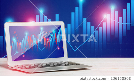 Trading chart displayed on a laptop showing market data trends Trading chart displayed on a laptop showing market data trends 136150808