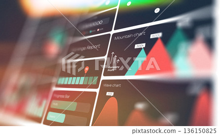 Data visualizations show financial reports for company performance in a digital format Data visualizations show financial reports for company performance in a digital format 136150825