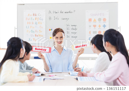 教育 在英語會話課上上課的孩子和母語教師 136151117