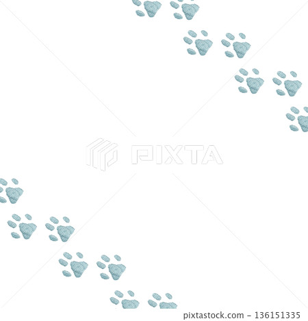 [Paw print frame] Hand-embroidered illustration material 136151335