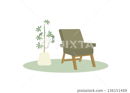 Illustration of a plant and a single-seater sofa 136151489