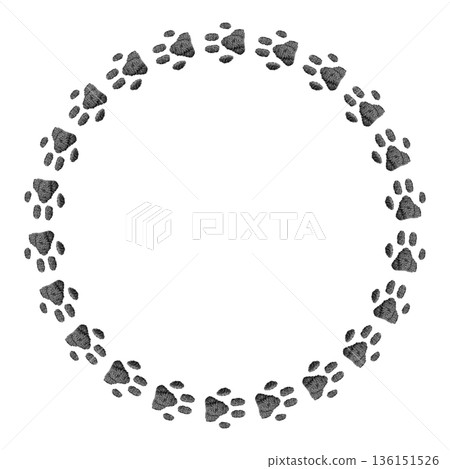 [Paw print circular frame] Hand embroidery illustration material 136151526