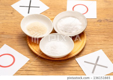 Selection image of seasonings such as salt and sugar - Circle and X 136151665