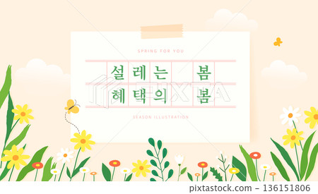 Spring template with beautiful flower. Text Translation flutter spring, benefit spring 136151806