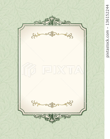 Pale green botanical pattern background and vertical frame. Natural antique-style decorative frame material. 136152244