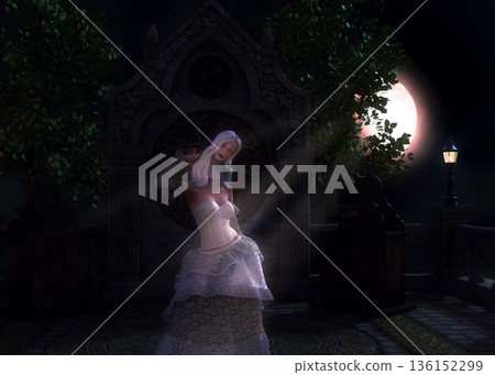 3D White ghost bride at the shrine 136152299