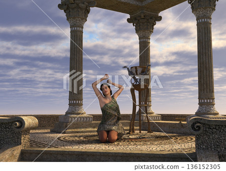3D Woman in Ancient Temple Ruins 3D Woman in Ancient Temple Ruins 136152305