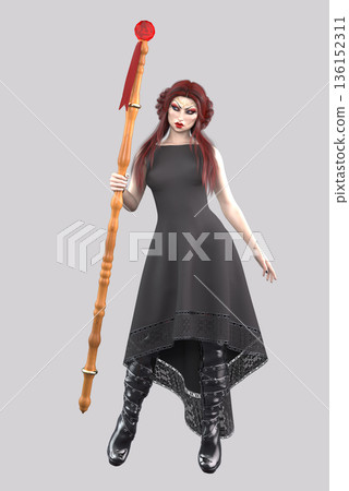 Dark Sorceress with Magic Staff 3D Illustration Dark Sorceress with Magic Staff 3D Illustration 136152311