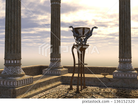 3D Ancient Temple with Ornate Pillars and Pedestal 3D Ancient Temple with Ornate Pillars and Pedestal 136152320