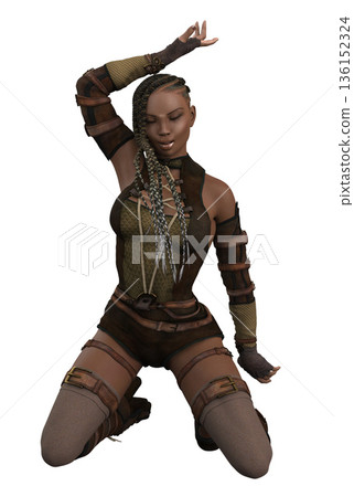 3D Dark Skinned Warrior Woman with Braided Hair 136152324