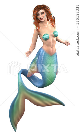 3D Fantasy Mermaid with Green Orange Tail 3D Fantasy Mermaid with Green Orange Tail 136152333