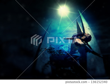 3D Mystical Sorceress Casting Ancient Magic 3D Mystical Sorceress Casting Ancient Magic 136152340