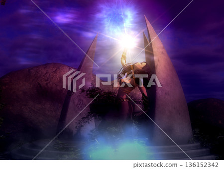 3D Mystical Sorceress Casting Ancient Magic 136152342