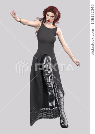 Dark Sorceress with Magic Staff 3D Illustration Dark Sorceress with Magic Staff 3D Illustration 136152346