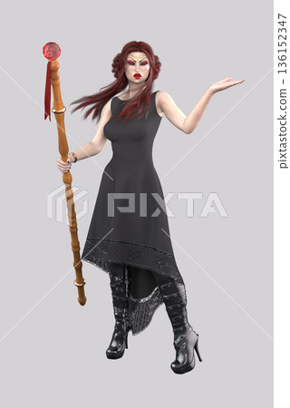 Dark Sorceress with Magic Staff 3D Illustration Dark Sorceress with Magic Staff 3D Illustration 136152347