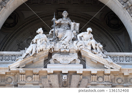 Lady Justice Statue on Palace of Justice(Palazzo di Giustizia), seat of the Supreme Court of Cassation, Rome, Italy 136152408