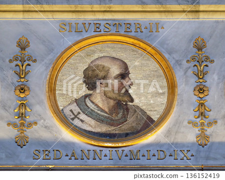 Pope Sylvester II or Silvester II was Pope from 2 April 999 to his death in 1003, basilica of Saint Paul Outside the Walls, Rome, Italy 136152419