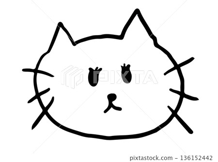 Hand drawn outline of cat head shape for colouring book, kitten cartoon, characters, comic, mascot, stickers, tattoo, pet shop, vet, animal, home, house, yard, playtime, brooch, icon, cute patch, pin 136152442