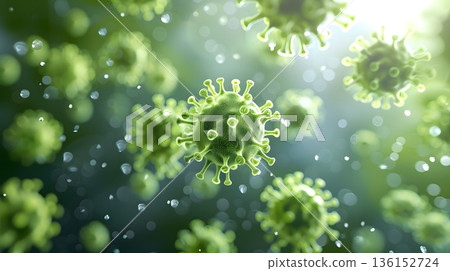 Abstract 3D microscopic image of a virus representing immunity and medicine 136152724