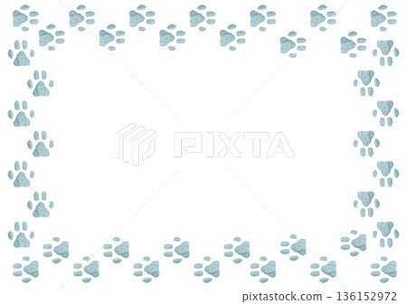 [Paw print frame] Hand-embroidered illustration material 136152972