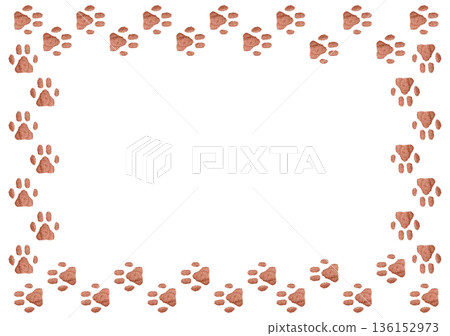 [Paw print frame] Hand-embroidered illustration material 136152973