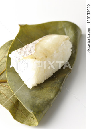 白色背景上的鯛魚柿葉壽司 136153000