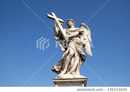 Statue of Angel with the Cross by Ercole Ferrata, Ponte Sant Angelo in Rome, Italy 136153030