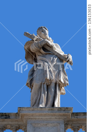 St. Charles Borromeo, fragment of colonnade of St. Peters Basilica in Rome, Italy St. Charles Borromeo, fragment of colonnade of St. Peters Basilica in Rome, Italy 136153033