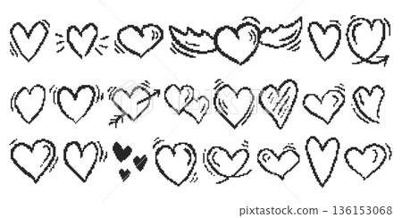 Set of different hearts in pixel art style 136153068