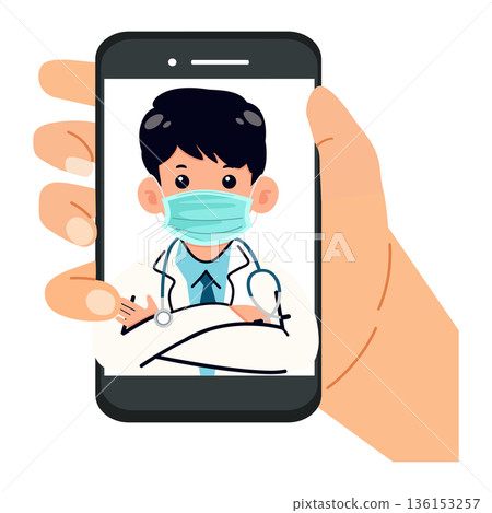 Doctor on Phone Screen Online Doctor on Phone Screen Online 136153257